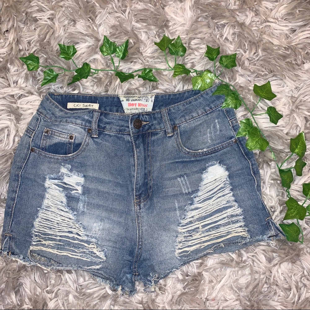 Ripped High Rise Jean Shorts